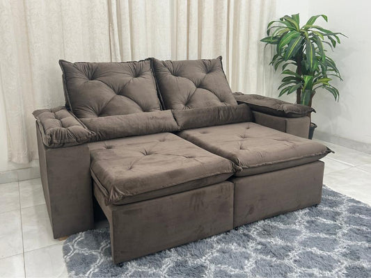 Sofá Retrátil Reclinável Grécia 1.90m – Marrom Veludinho - Móveis furniture