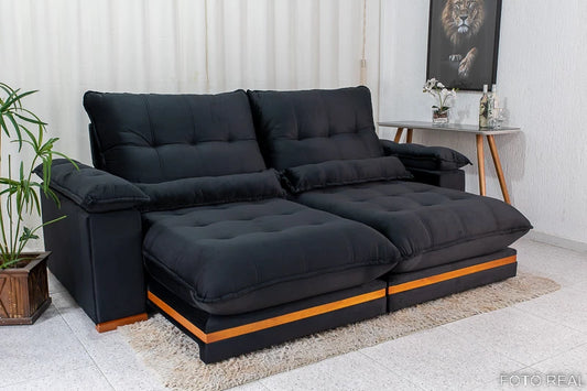 Sofá Retrátil Reclinável Ibis 2.30m Veludo Preto 820 - D33 e Molas Ensacadas - Móveis furniture