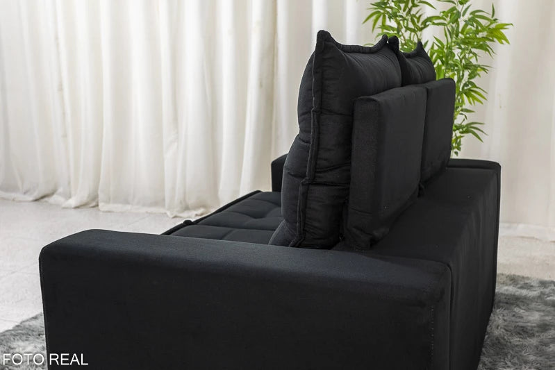 Sofá Retrátil Reclinável 1.60m Rafaela Veludinho Preto - Móveis furniture