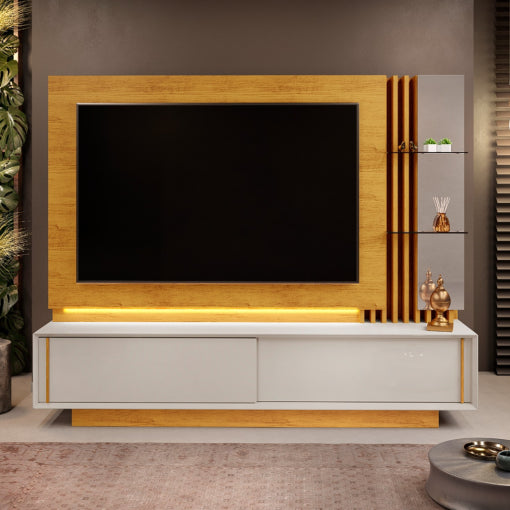 Estante Salone para TV até 75 Polegadas com LED 2 Portas DJ Bali Cedro