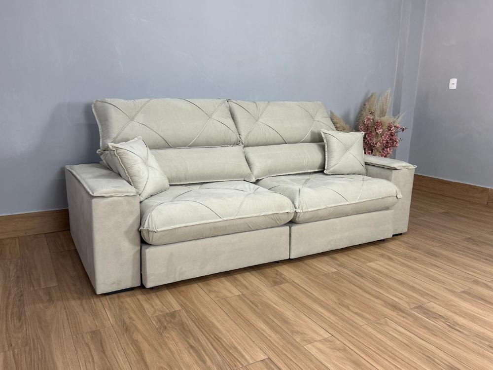 Sofá Retrátil e Reclinável Milano 2.50m – Bege Veludo