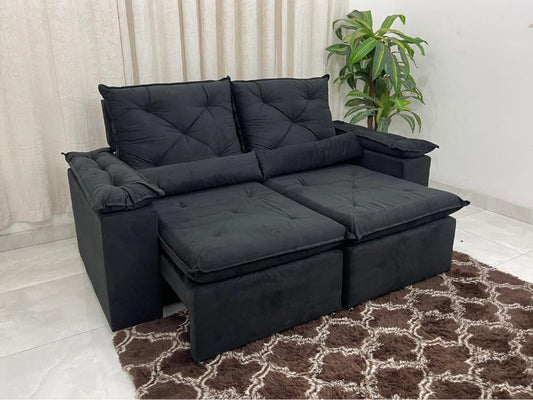 Sofá Retrátil Reclinável Grécia 1.90m – Preto Veludinho - Móveis furniture