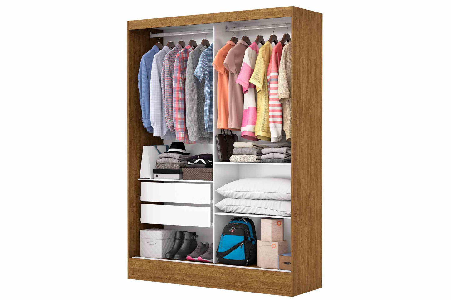 Guarda-Roupa Santiago c/ espelho 2 Portas e 2 Gavetas – Cinamomo/Branco