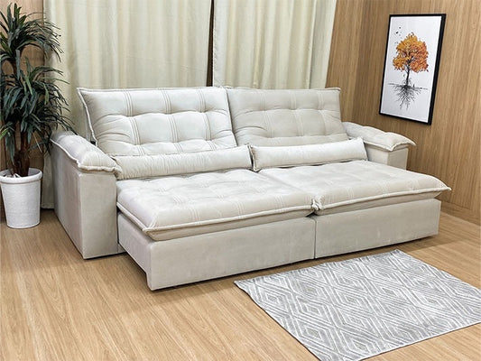 Sofá Retrátil Reclinável 2,10 m beje 489 Maricá - Móveis furniture