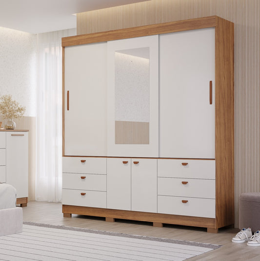 Guarda-Roupa 3 Portas Slide Alice 1,92 m Cinamono/Off White – PANAN MÓVEIS - Móveis furniture