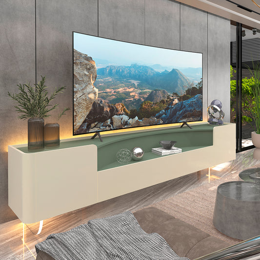 Rack Infinity 230 2P2G com Pes de Vidro Off White.Verde Floresta Gelius - Móveis furniture