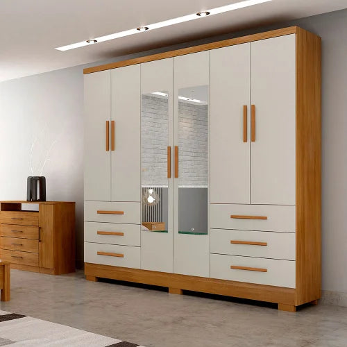 Guarda-roupa Encant com Espelho 6 Portas e 6 Gavetas Cumaru e Fendi
