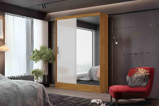 Guarda-Roupa Santiago c/ espelho 2 Portas e 2 Gavetas – Cinamomo/Branco