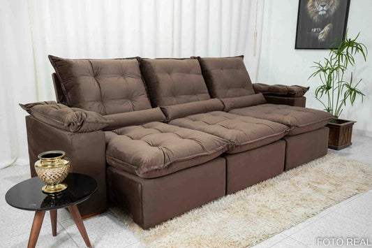 Sofá Retrátil Reclinável Madri 2.70m Veludo Marrom - Móveis furniture