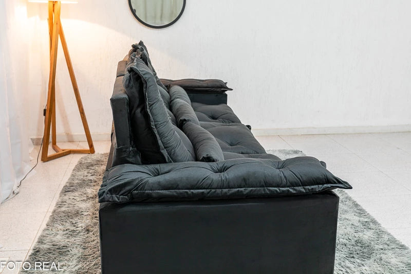 Sofá Retrátil Reclinável 2.70m Texas Veludo Preto - Móveis furniture
