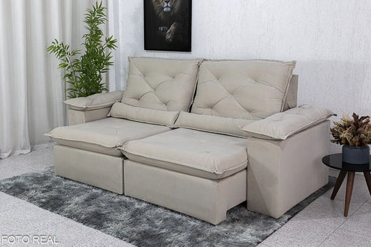 Sofá Retrátil Reclinável 2.00m Roma Veludo Bege 01 - D28 Soft - Móveis furniture