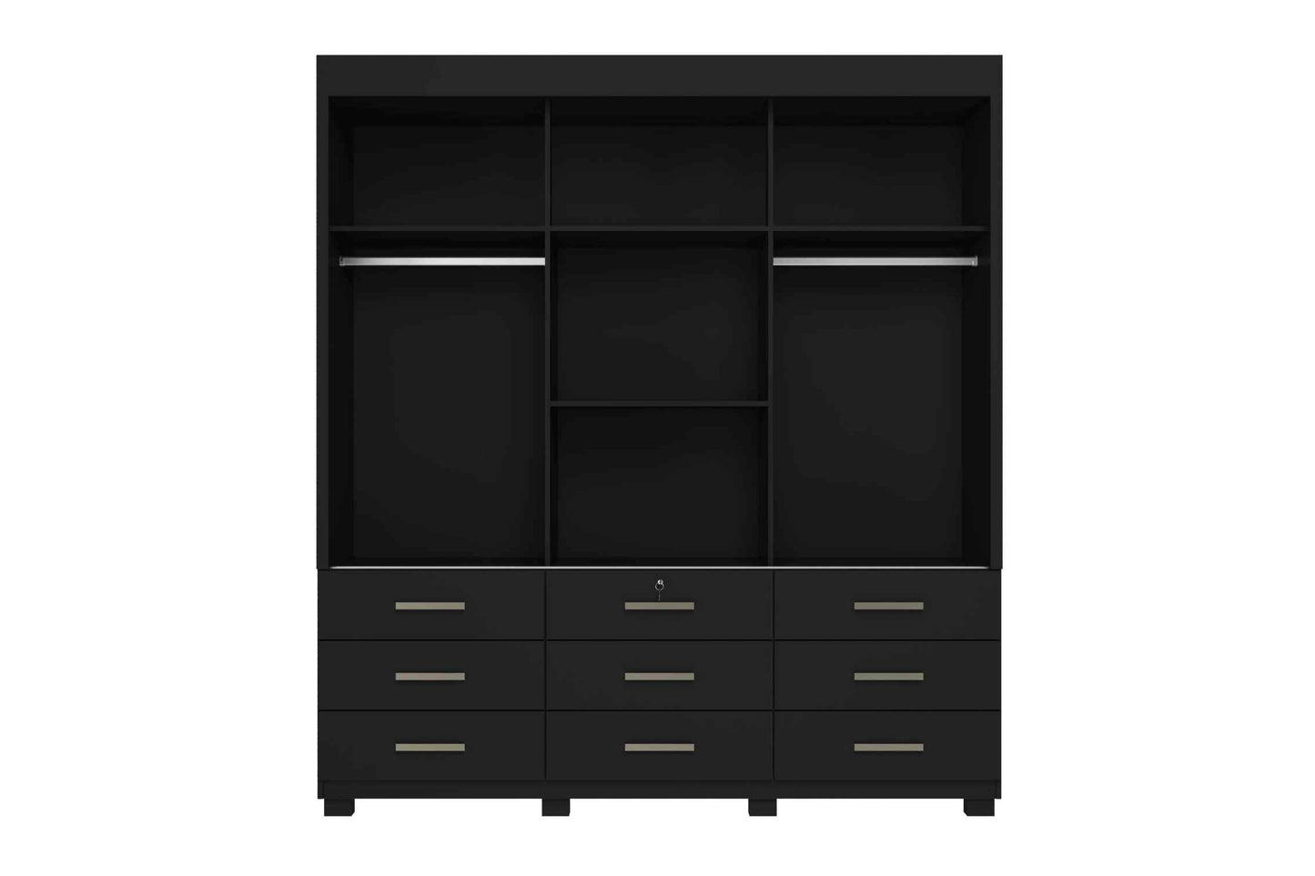Guarda-Roupa Itapema  3 portas de correr com espelho 9 gavetas - preto