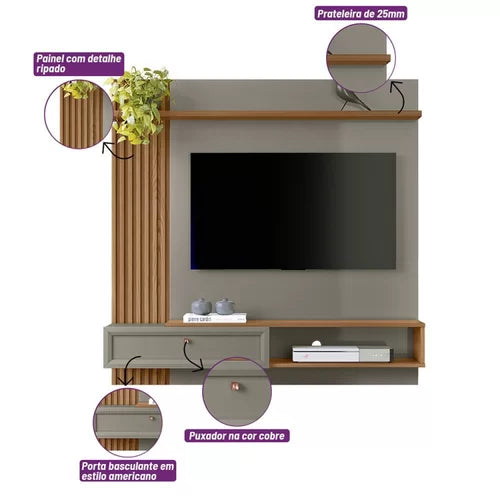 Painel para TV até 55 Polegadas 1 Porta 1 Prateleira Alvorada Linea Brasil Amêndoa/Titânio - Móveis furniture