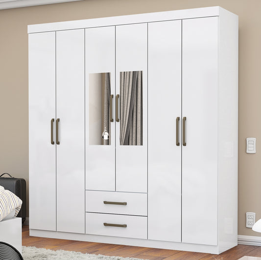 Guarda-Roupa 6 Portas(Com Espelho/Sem Pés)Áries Branco – CARIOCA MÓVEIS