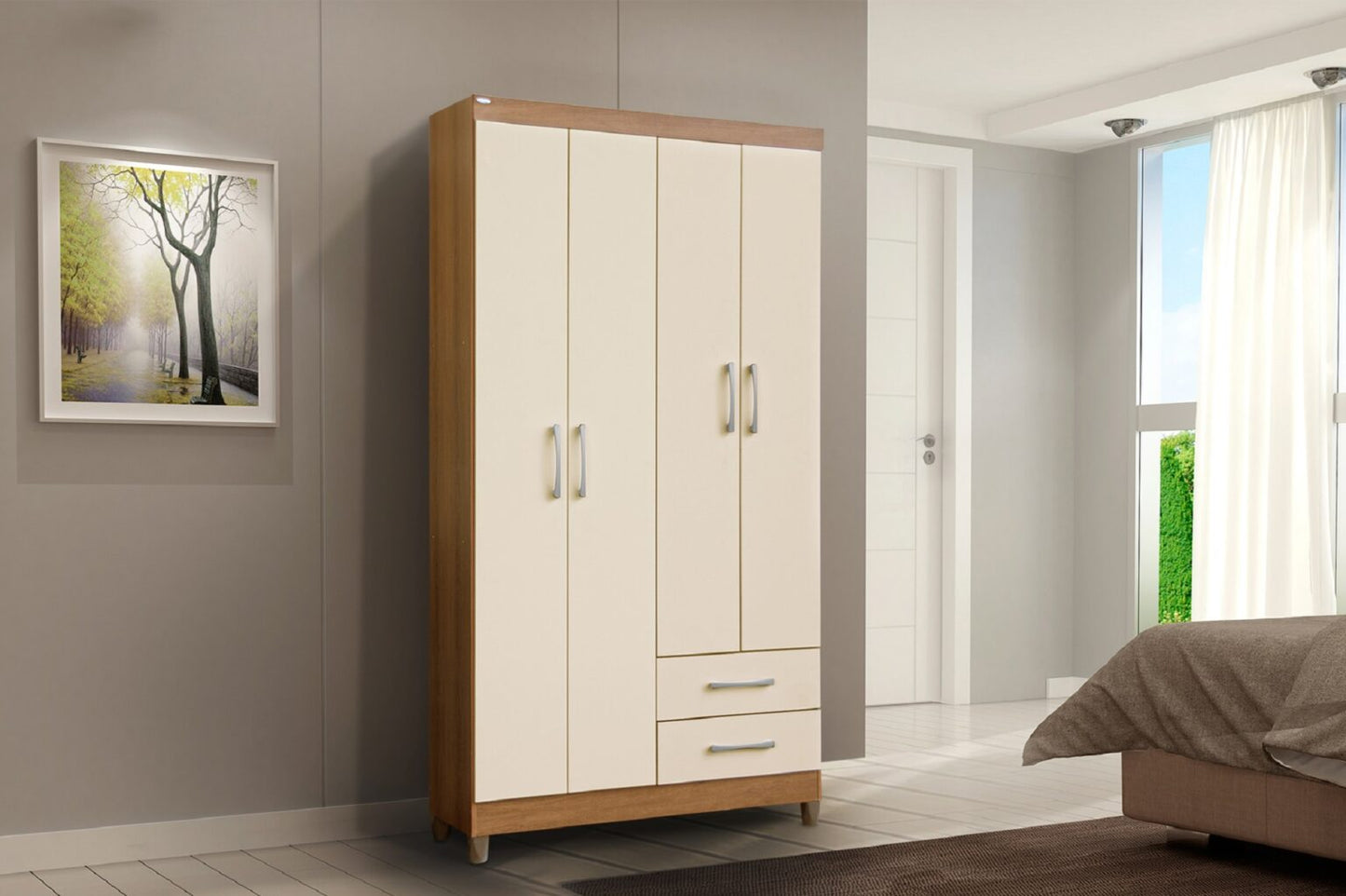 Guarda-Roupa 4 Portas Madri Mel/Off White – RUD RACK - Móveis furniture