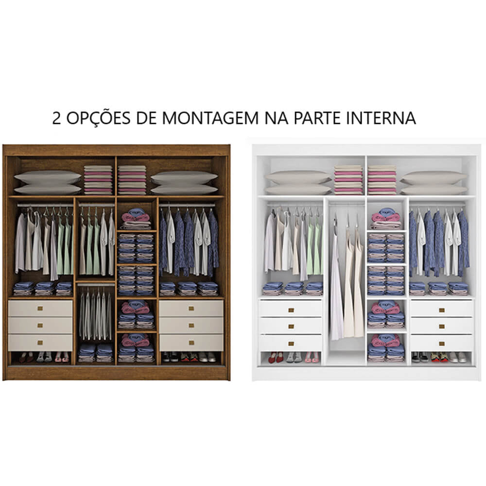 Guarda Roupa Casal Espelhado 2 Portas 6 Gavetas Las Vegas- D’Doro - Móveis furniture