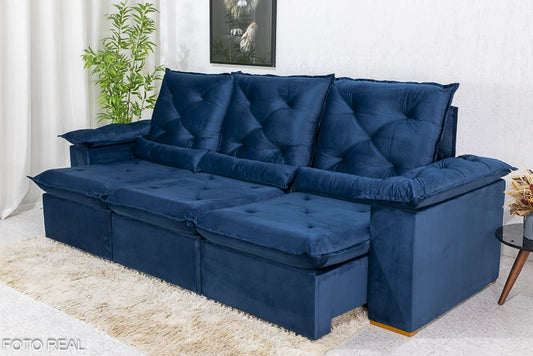 Sofá Retrátil Reclinável 2.70m Roma Veludo Azul 03 - D28 Soft - Móveis furniture