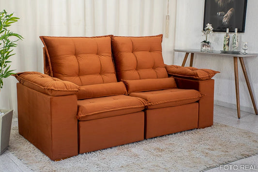 Sofá Retrátil Reclinável Madri 2.00m Veludo Terracota - Móveis furniture