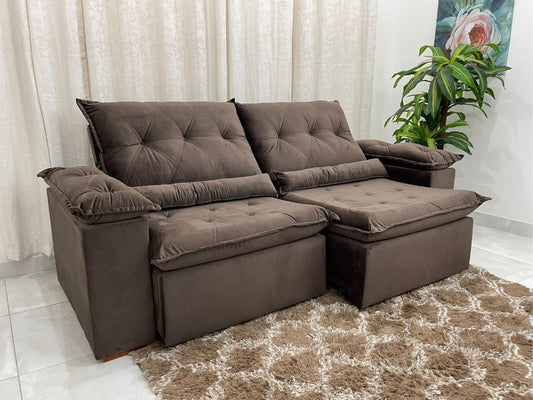 Sofá Retrátil Reclinável Las Vegas 2.30m – Marrom Veludão - Móveis furniture