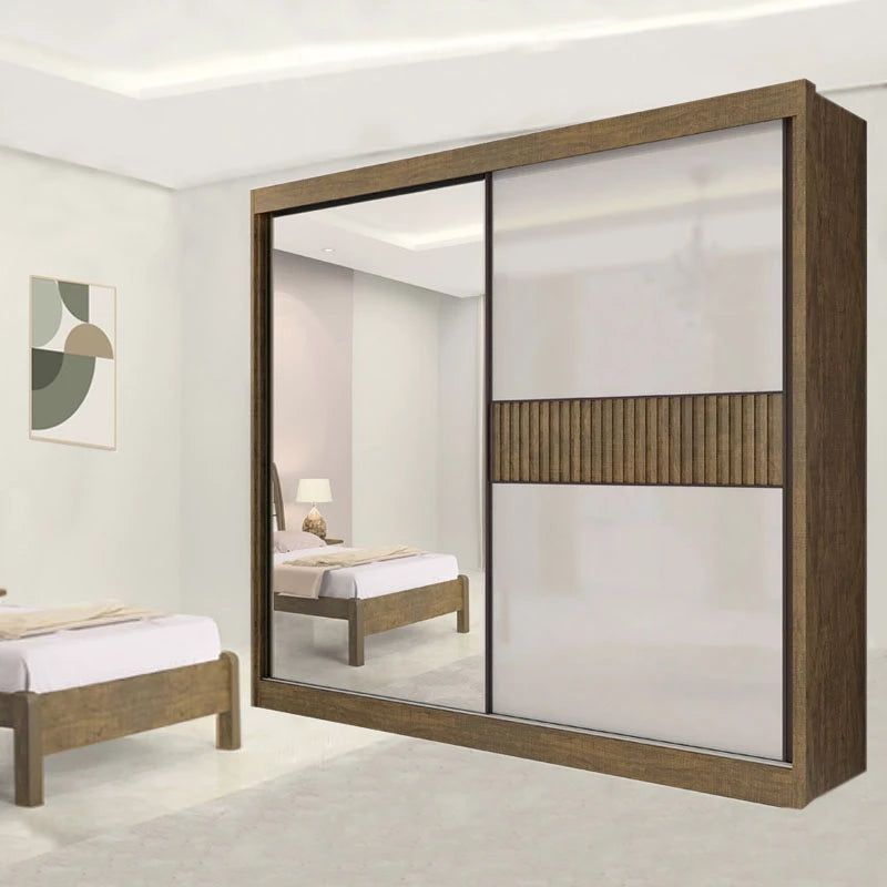 Roupeiro 2 Portas Titanium Ripado MDF Ypê/Off White Larg. 2.20m D Doro - Móveis furniture