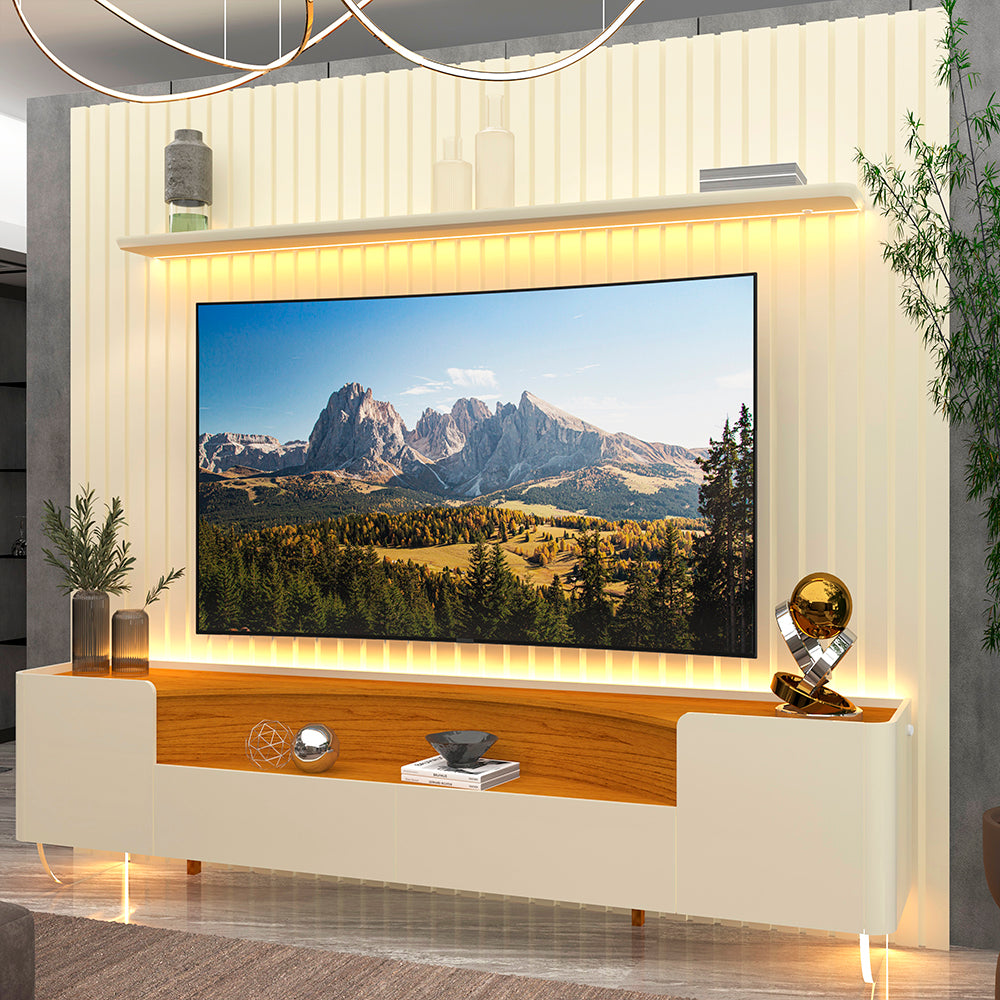 Painel até 85″ Nobre Off White + Rack Infinity 230 Off White/Terracota – GELIUS - Móveis furniture