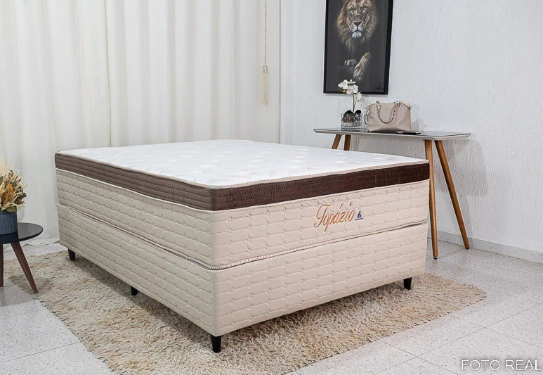 Base Box + Colchão Casal Topázio 138x188x74 Molas Ensacadas Rondomóveis - Móveis furniture