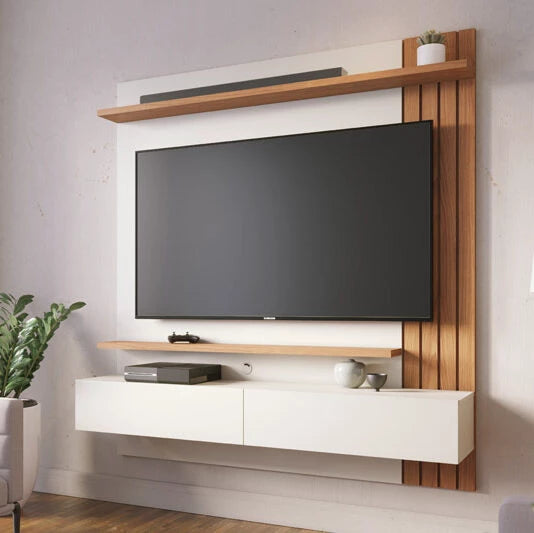 Home Suspenso Juriti Larg. 1.50m para TV até 65 Polegadas Off White/Freijó Colibri - Móveis furniture