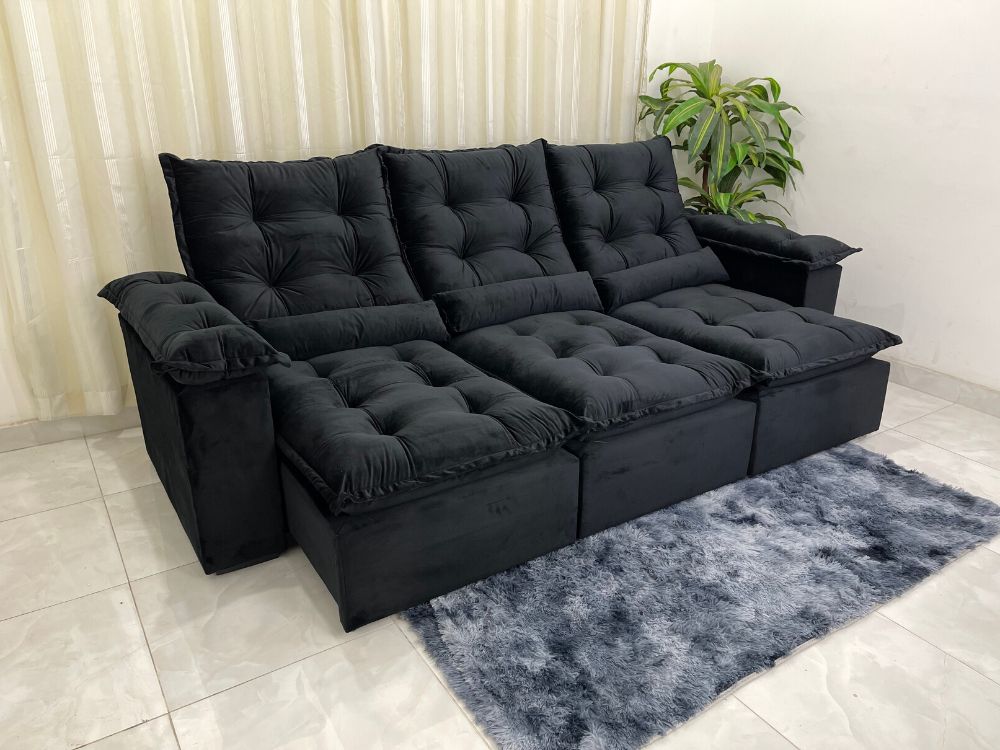 Sofá Retrátil Reclinável Atenas 2.70m – Preto - Móveis furniture