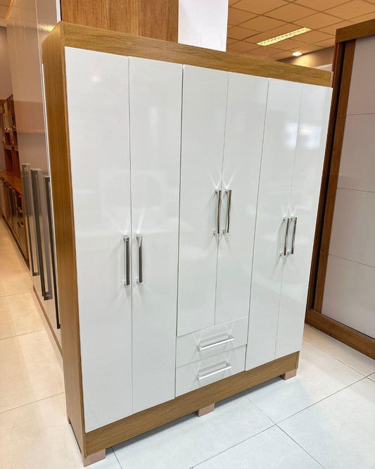 Roupeiro Natal 6 Portas 2 Gavetas Larg. 1.35m (GR6223) Cinamomo/Off Com Pés Rodial Móveis