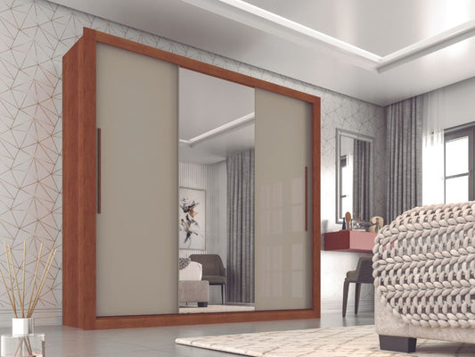 Guarda-Roupa Panamá 3 portas de correr flex com 1 espelho – Cinamomo/Off White - Móveis furniture