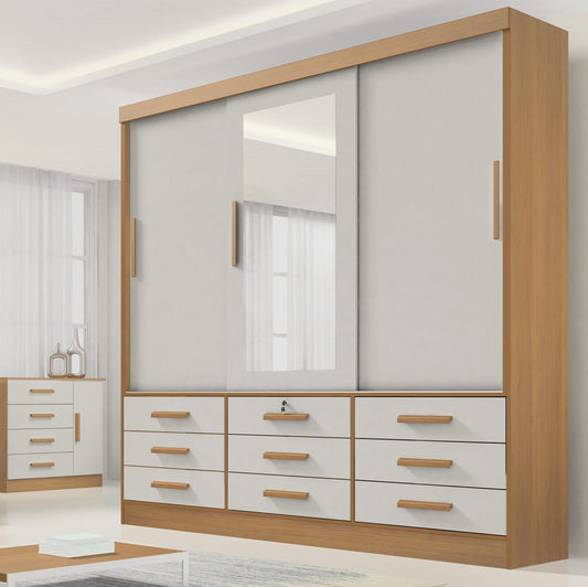 Guarda-Roupa 3 Portas Meridian 2,00 m Cinamono/Off White – D’DORO MÓVEIS