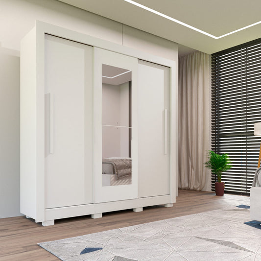 Roupeiro Cannes 3P com Espelho Branco Neve Imop - Móveis furniture