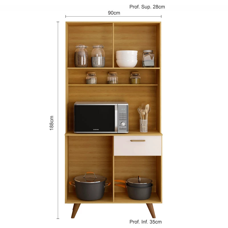 Kit Cozinha Izis Ripado 3D 4 Portas 1 Gaveta Larg. 0.90m Freijó/Off Poliman - Móveis furniture