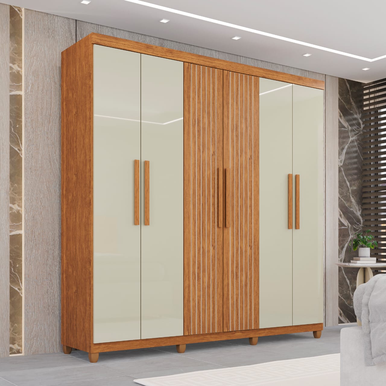 Roupeiro Portugal Frison 6P2G Cinamomo.Off Whit.Cinamom Imop - Móveis furniture