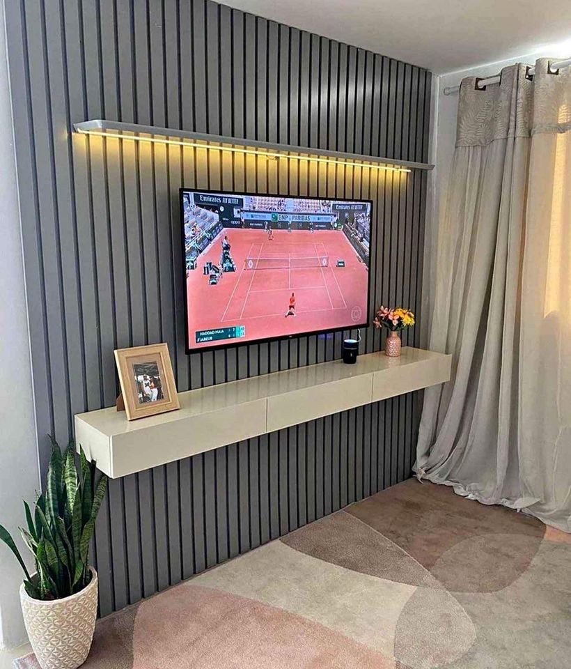 Home Nobre Ripado 230 1P3G com LED Cinza.Off White Gelius - Móveis furniture