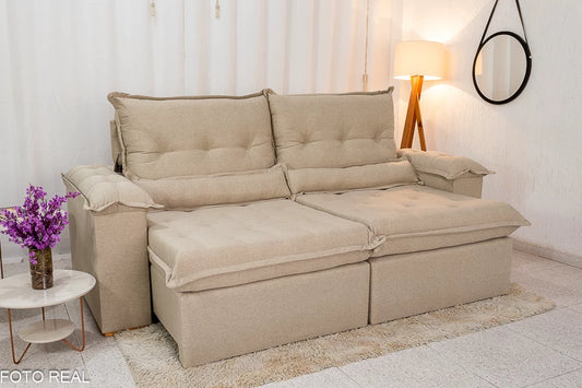 Sofá Retrátil Reclinável Califórnia Linho Bege 567 Larg. 2.50m - D28 Hiper soft