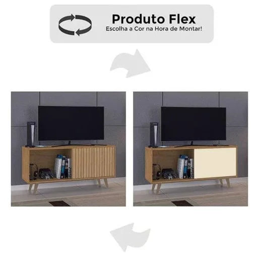 Rack com Painel Malaga para TV até 50 Polegadas 1 Porta Atualle Canelato Rústico 3D Natura Off White - Móveis furniture