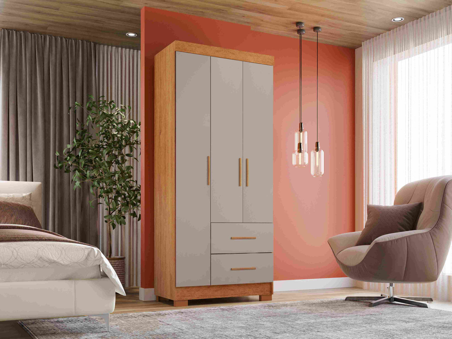 Roupeiro Estrela 3P2G c Pes Cinamomo.Off Whie - Móveis furniture