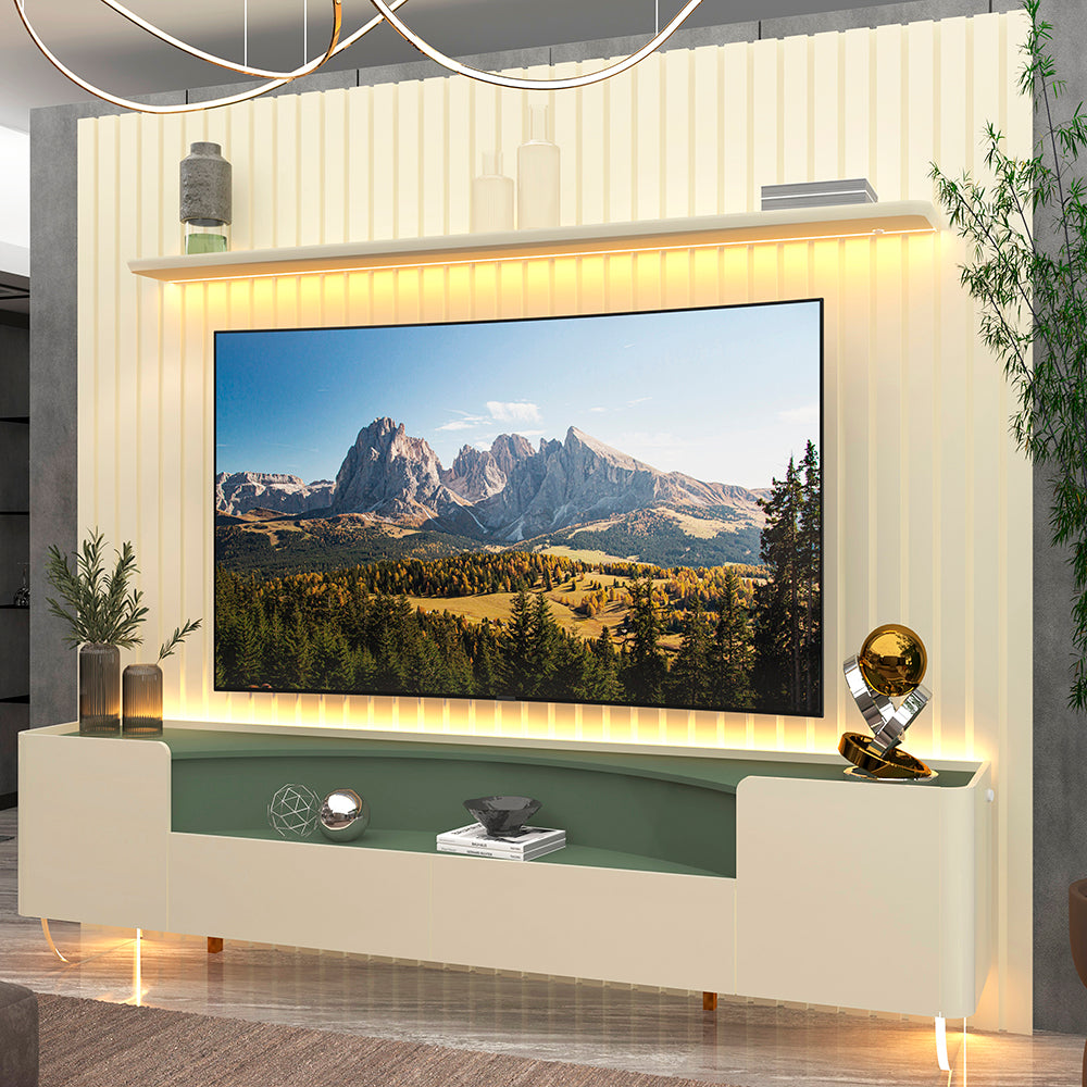 Painel até 85″ Nobre Off White + Rack Infinity 230 Off White/Terracota – GELIUS - Móveis furniture