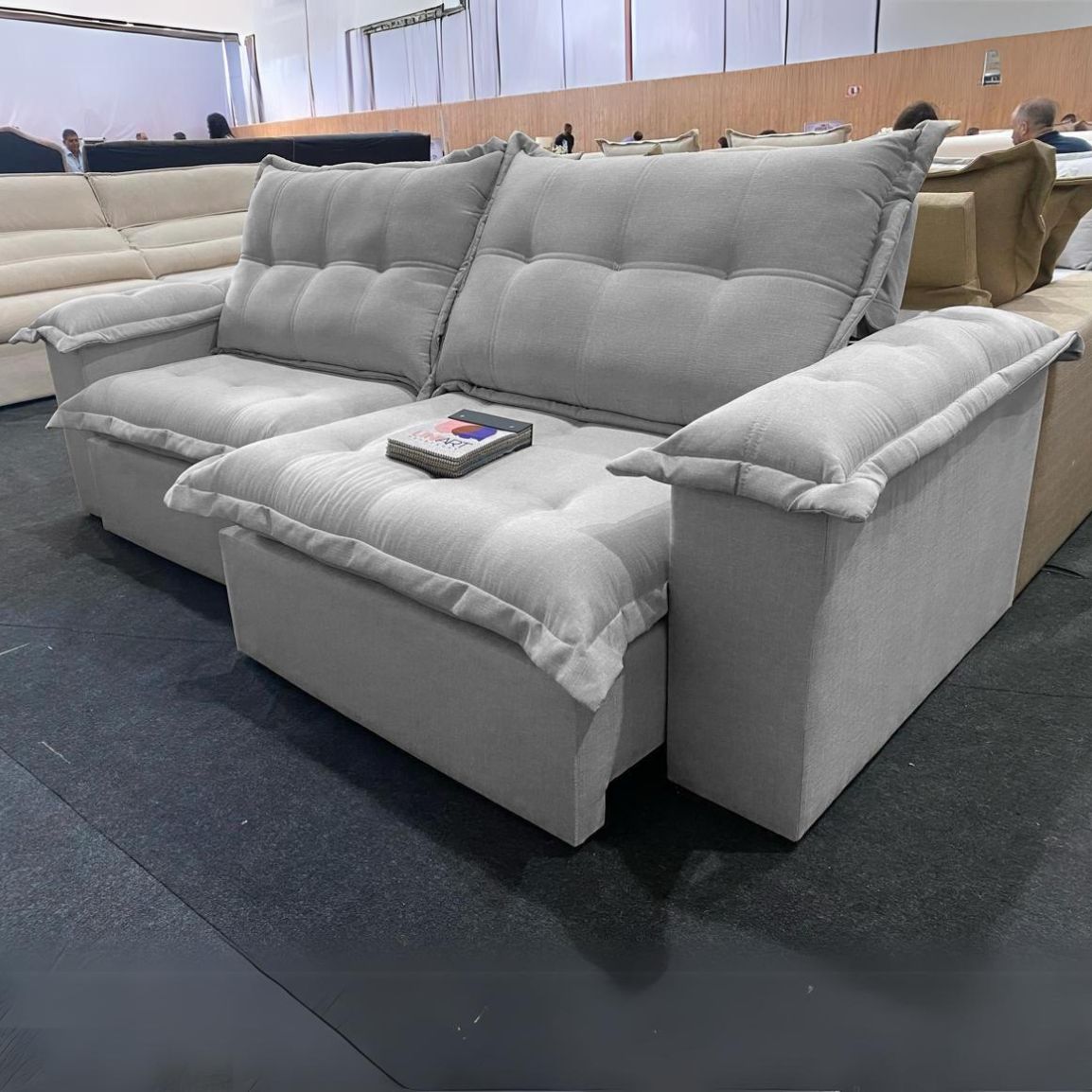 Sofá Retrátil e Reclinável Vancouver 2,10 m Linho Cinza 3125 – UNIART ESTOFADOS - Móveis furniture