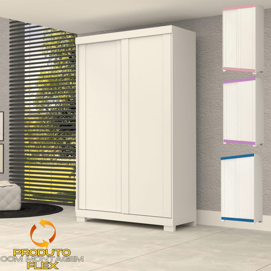 Guarda-Roupa 2 Portas Samira 1,098 m Branco/Azul/Lilás/Rosa Flex – ACP MÓVEIS - Móveis furniture