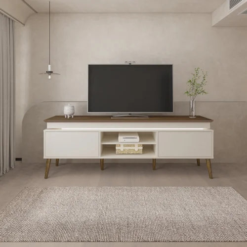 Rack para TV até 75 Polegadas com LED 2 Portas Fecho Toque Lumina Pinho/Off White - Móveis furniture