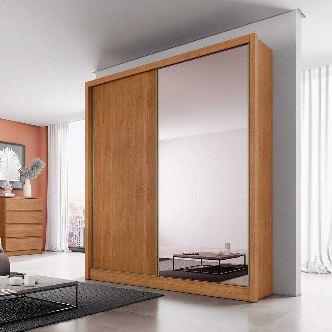 Guarda Roupa 2 Portas 3 Gavetas com 1 Porta Espelho Peliculado Virtus Cumaru - Móveis furniture