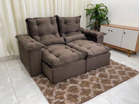 Sofá Retrátil Reclinável Atenas 2.00m – Marrom Veludo - Móveis furniture