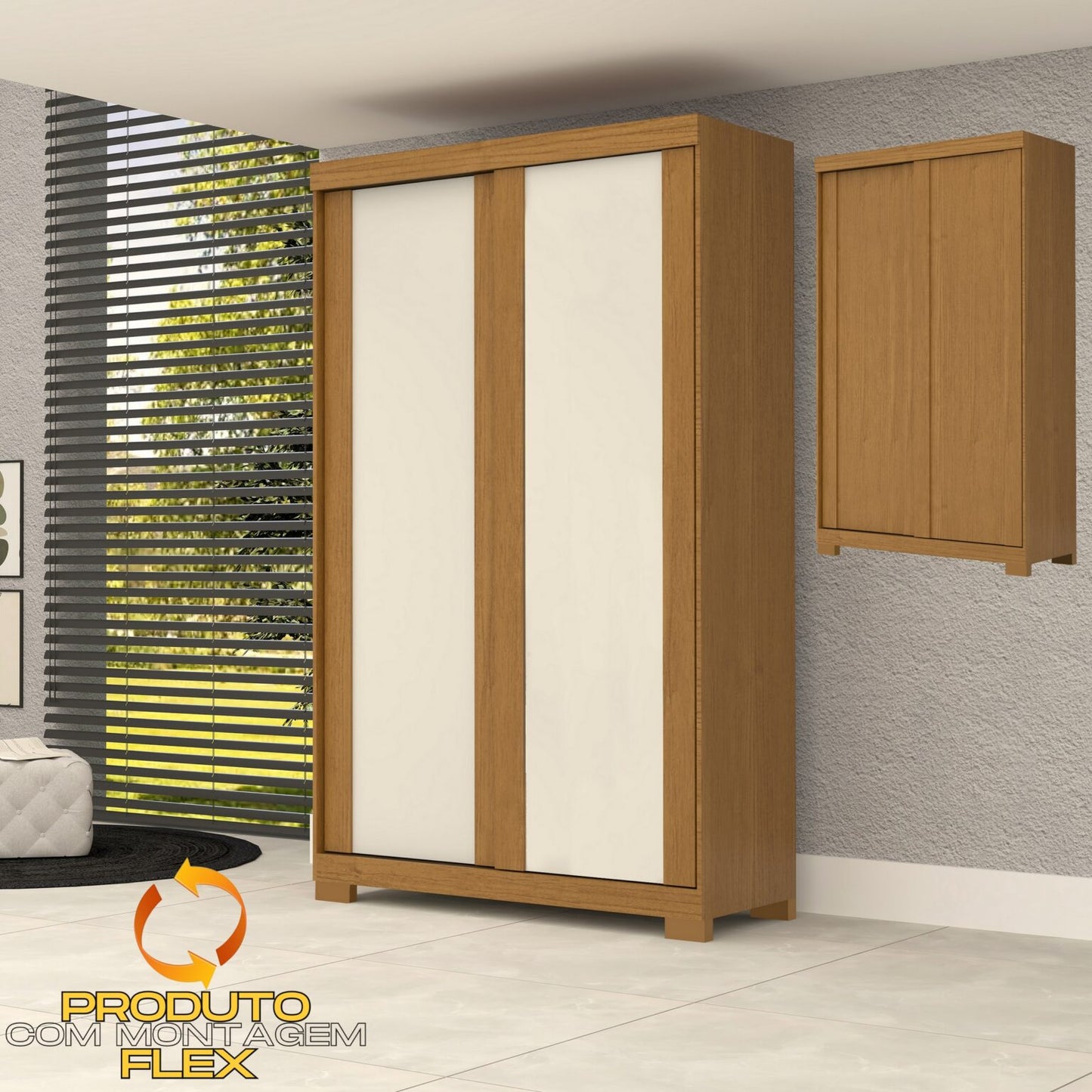 Guarda-Roupa 2 Portas Samira 1,098 m Cinamono/Off White/Cinamono – ACP MÓVEIS - Móveis furniture