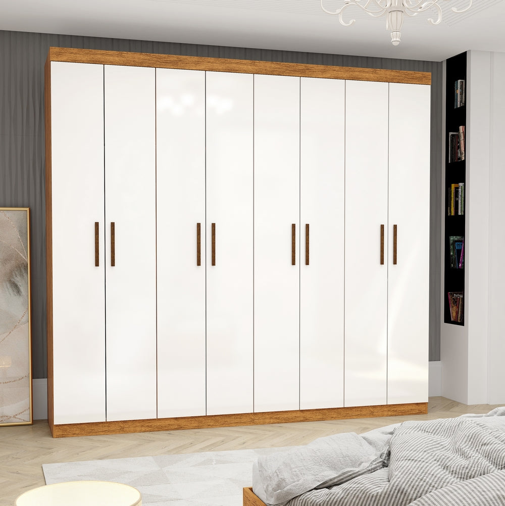 Guarda-Roupa 8 Portas Rubi 2,08 m(Sem Espelho)Cinamono/Branco – CARIOCA MÓVEIS