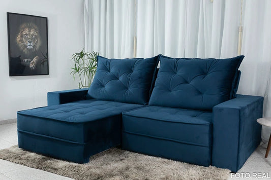 Sofá Retrátil Reclinável Berlim 2.10m Azul 800 - D33 e Molas Ensacadas - Móveis furniture