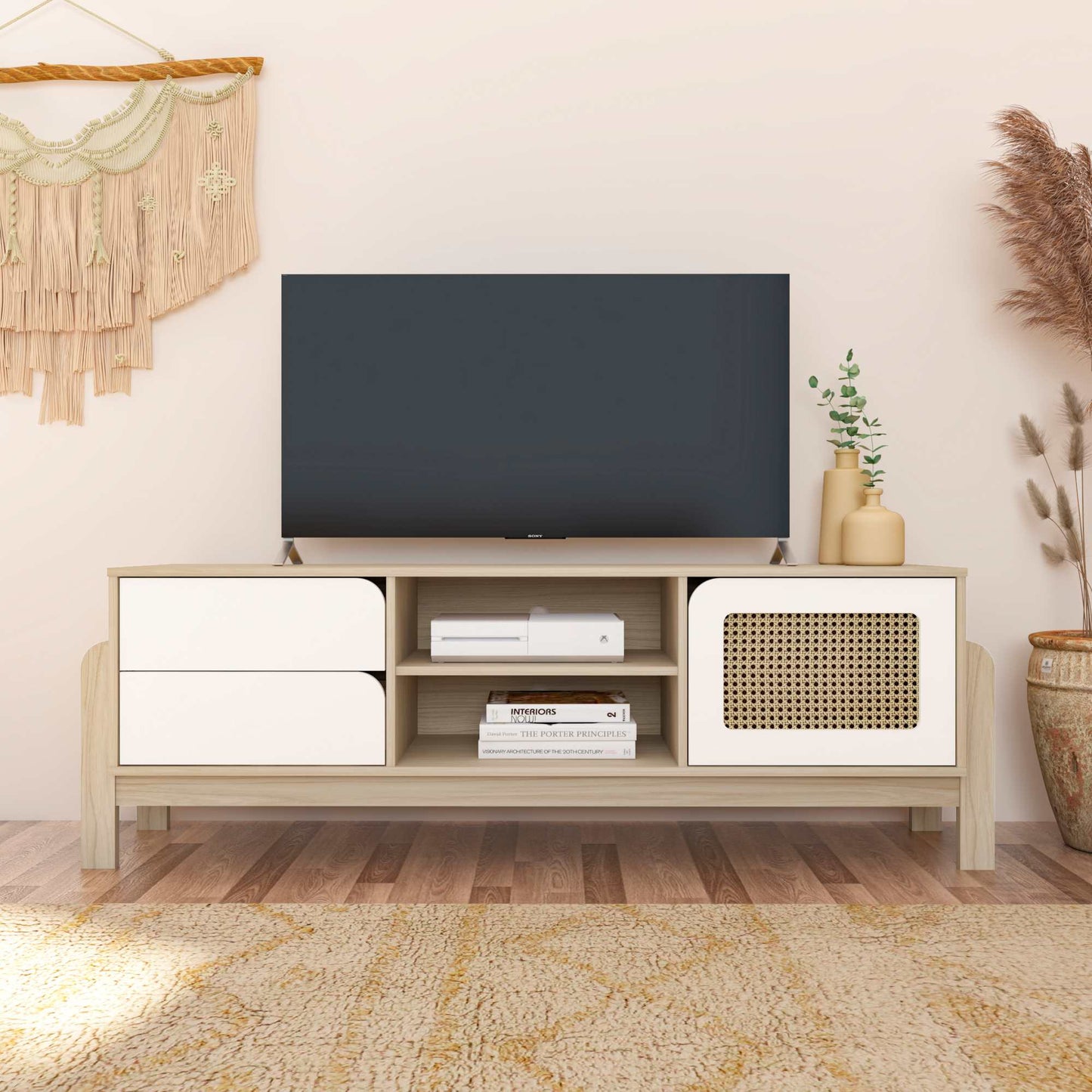 Rack Artely Nature 160 1P2G Naturale.Branco Artely - Móveis furniture
