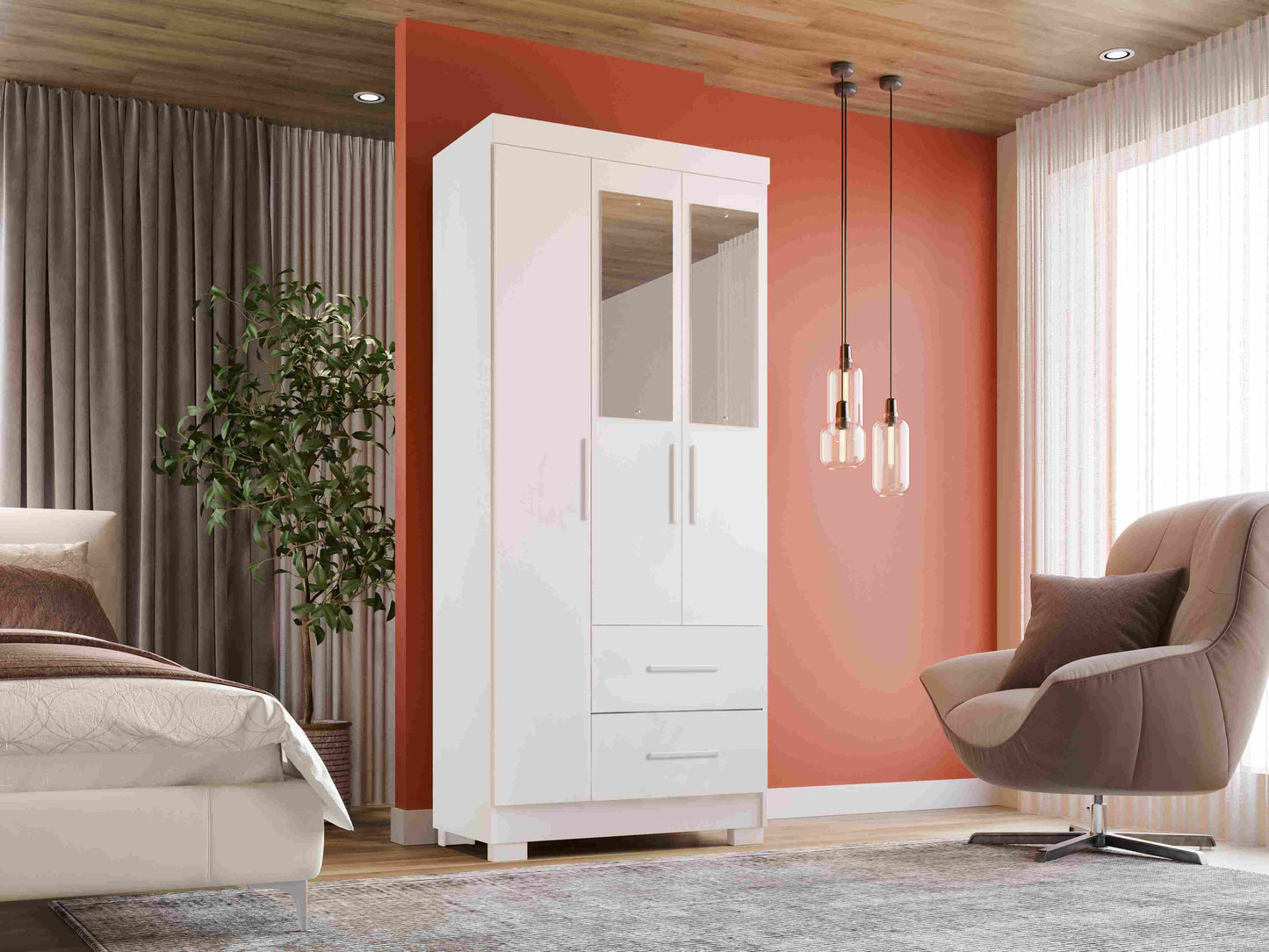 Roupeiro Estrela 3P2G c Pes Branco - Móveis furniture