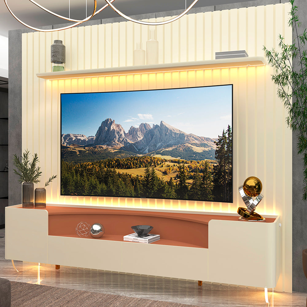 Painel até 85″ Nobre Off White + Rack Infinity 230 Off White/Terracota – GELIUS - Móveis furniture
